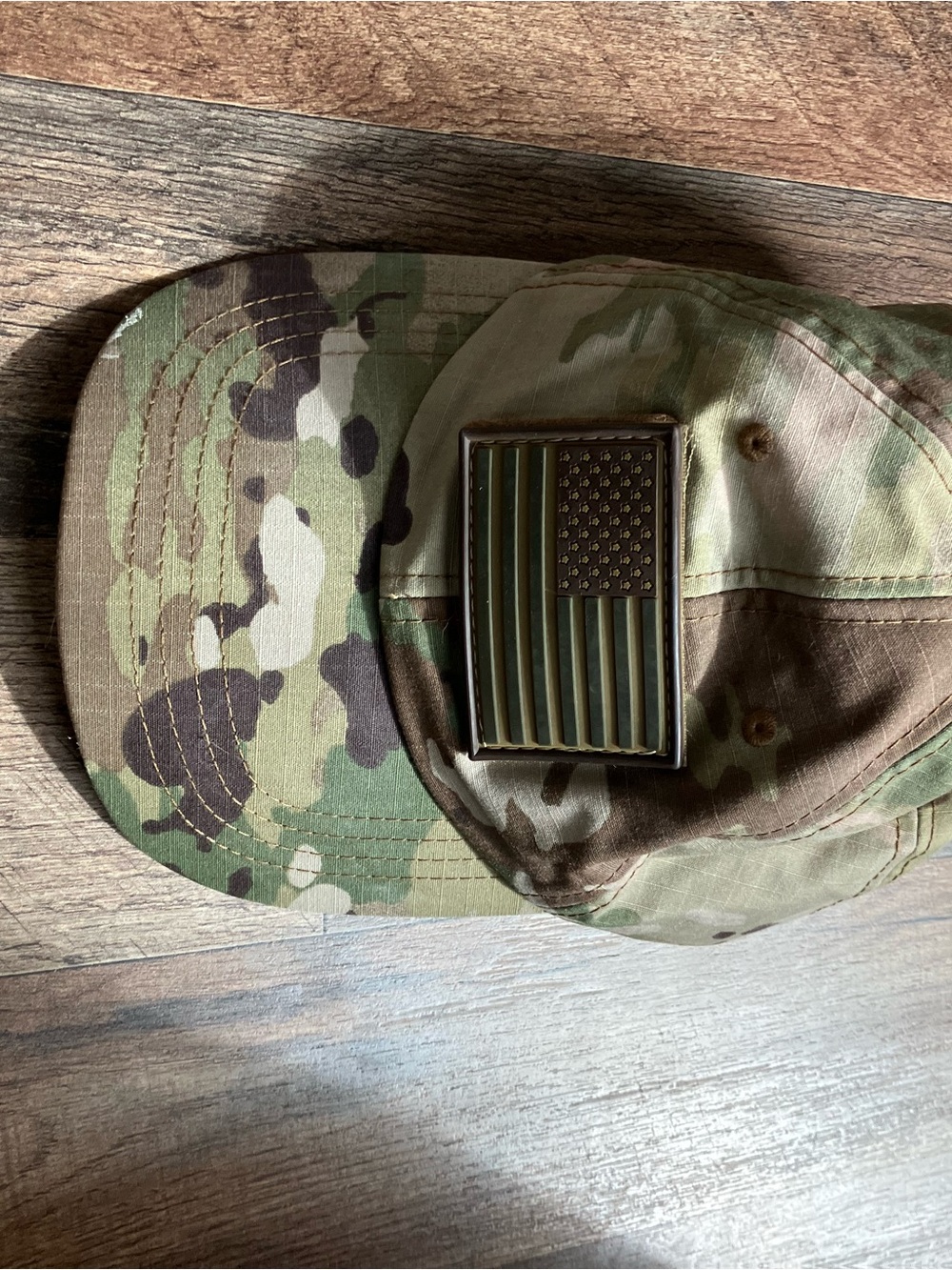 Multicam Camouflage Baseball Cap with Olive American Flag Patch